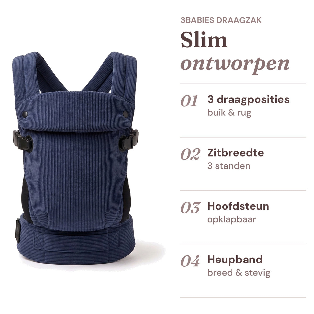 Ergonomische draagzak baby vanaf geboorte ribfluweel Blauw
