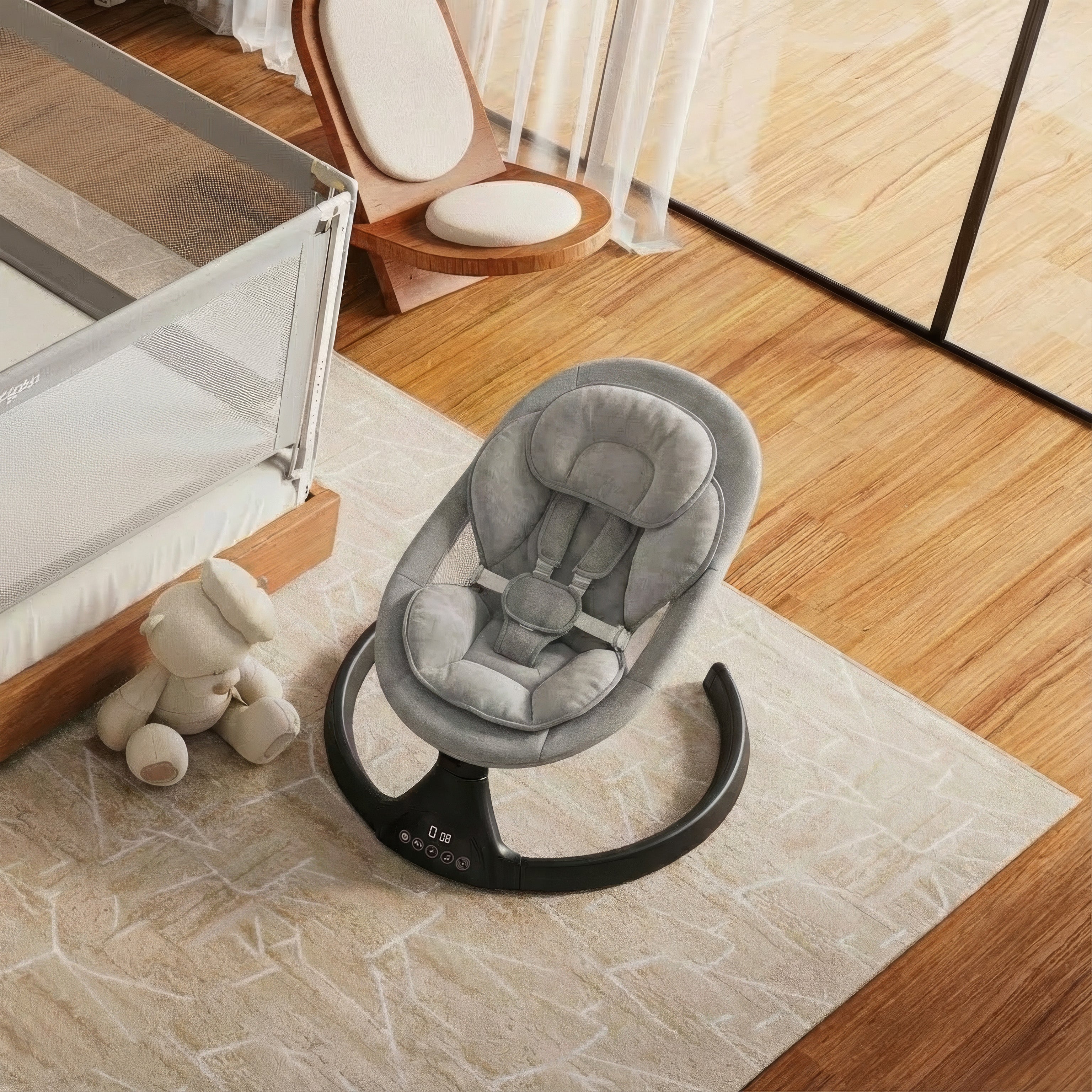 Elektrische Babyschaukel, Schaukelstuhl, Grau