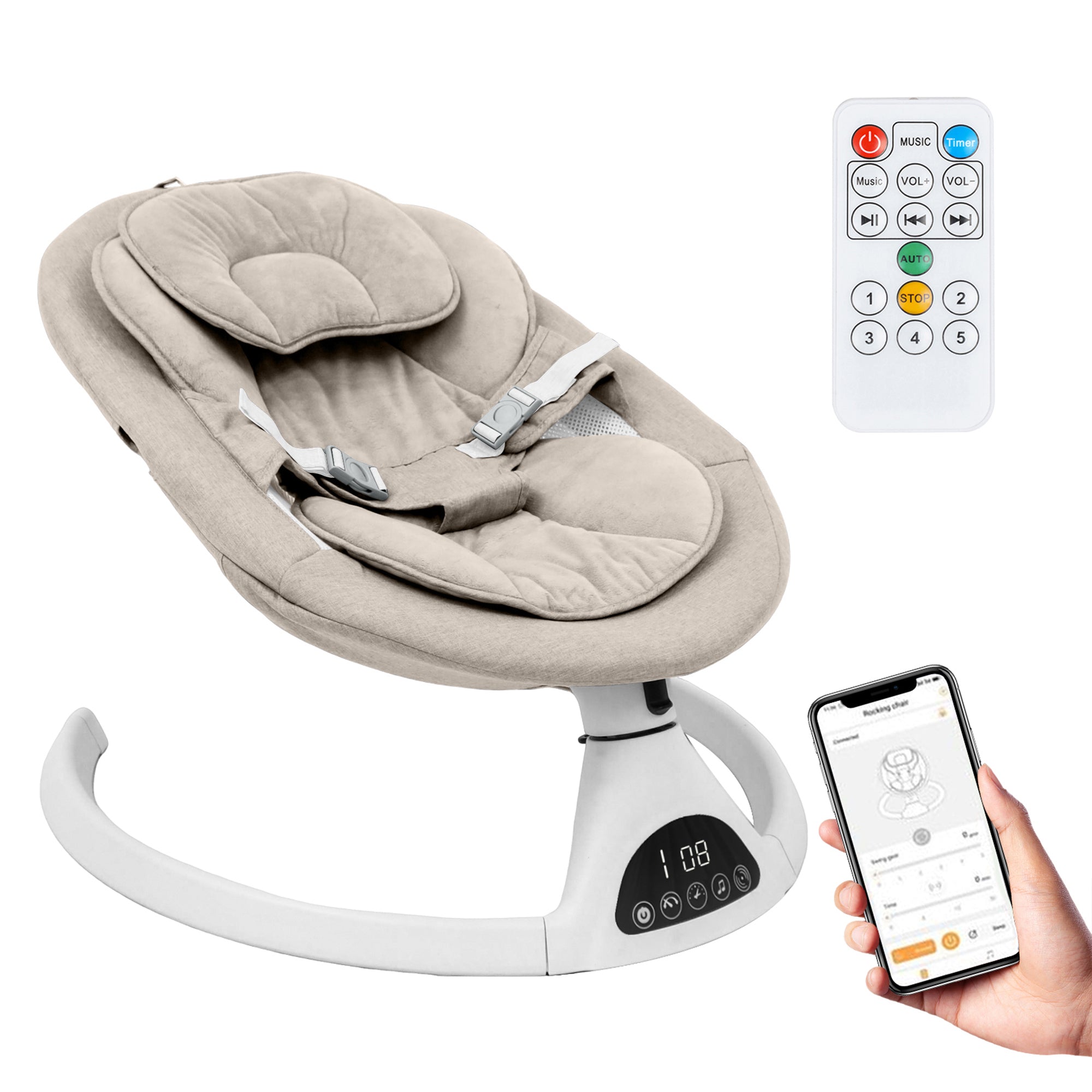 Baby Swing Elektrisch Babyschommel Wipstoel Beige