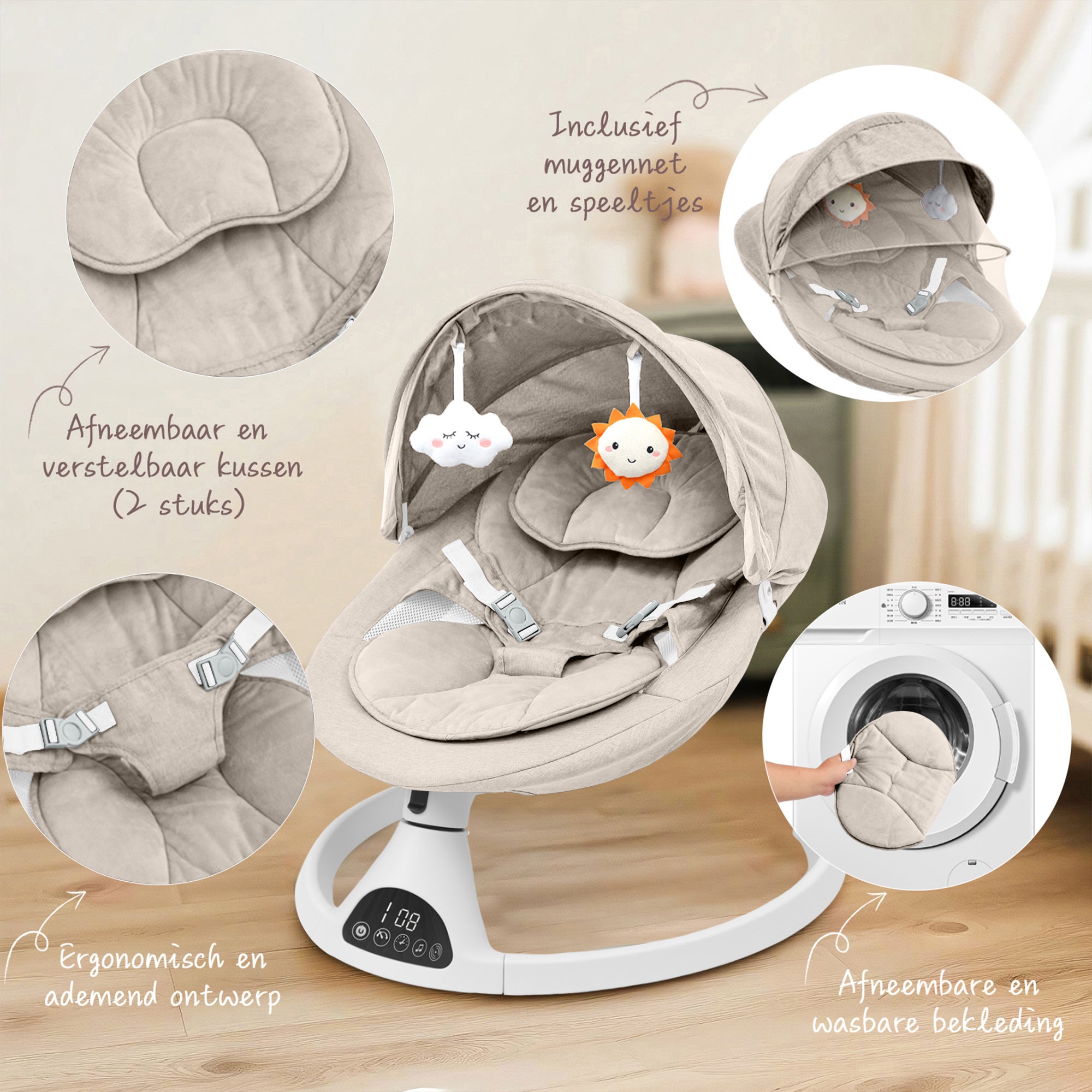 Baby Swing Elektrisch Babyschommel Wipstoel Beige