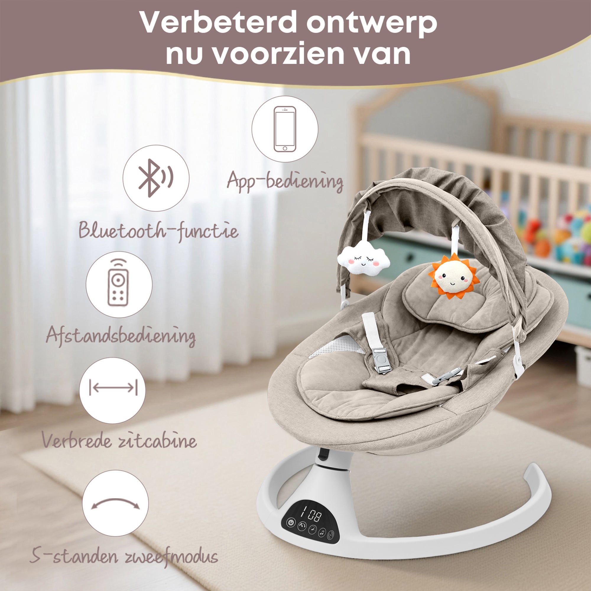 Baby Swing Elektrisch Babyschommel Wipstoel Beige