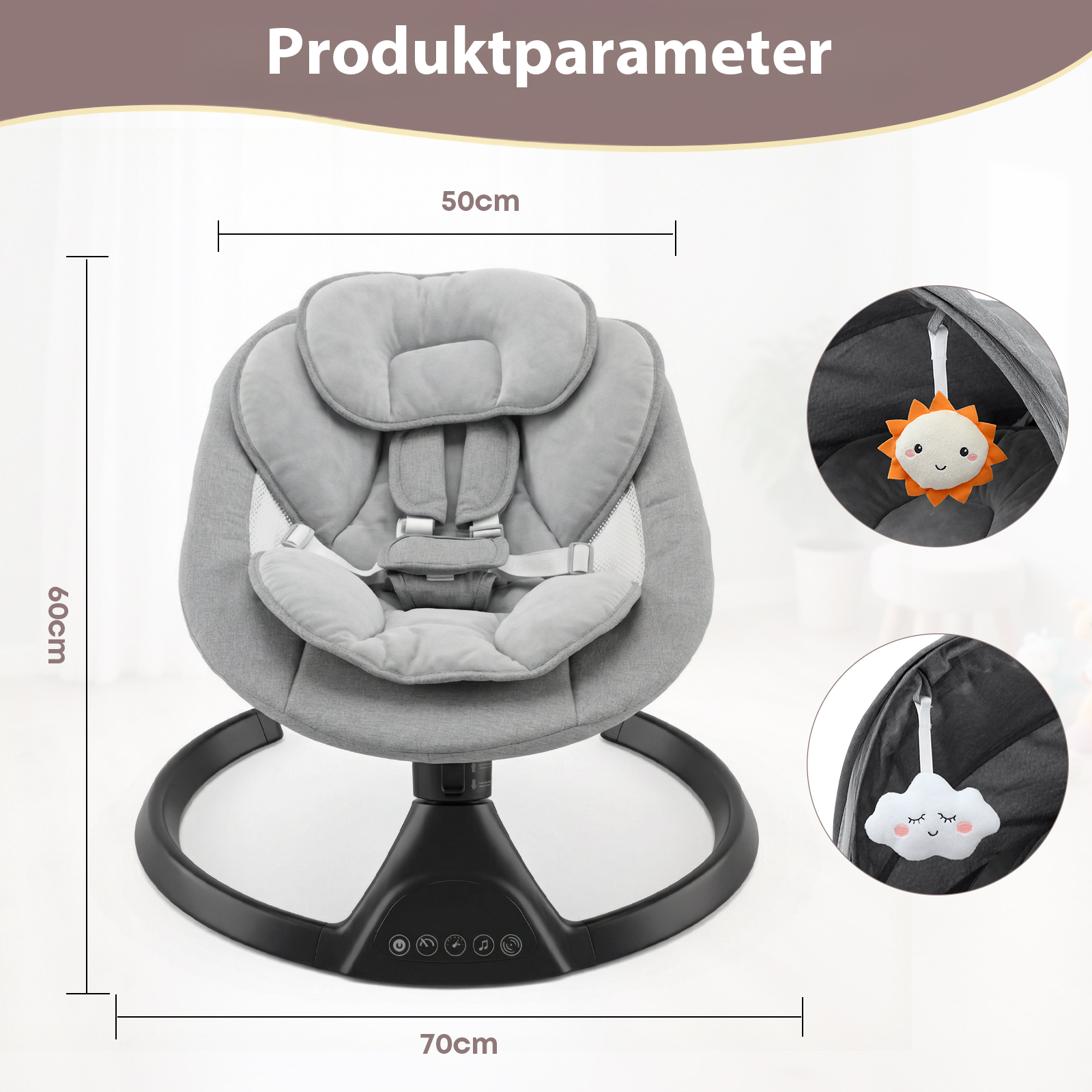 Elektrische Babyschaukel Babywippe mit Bluetooth Grau