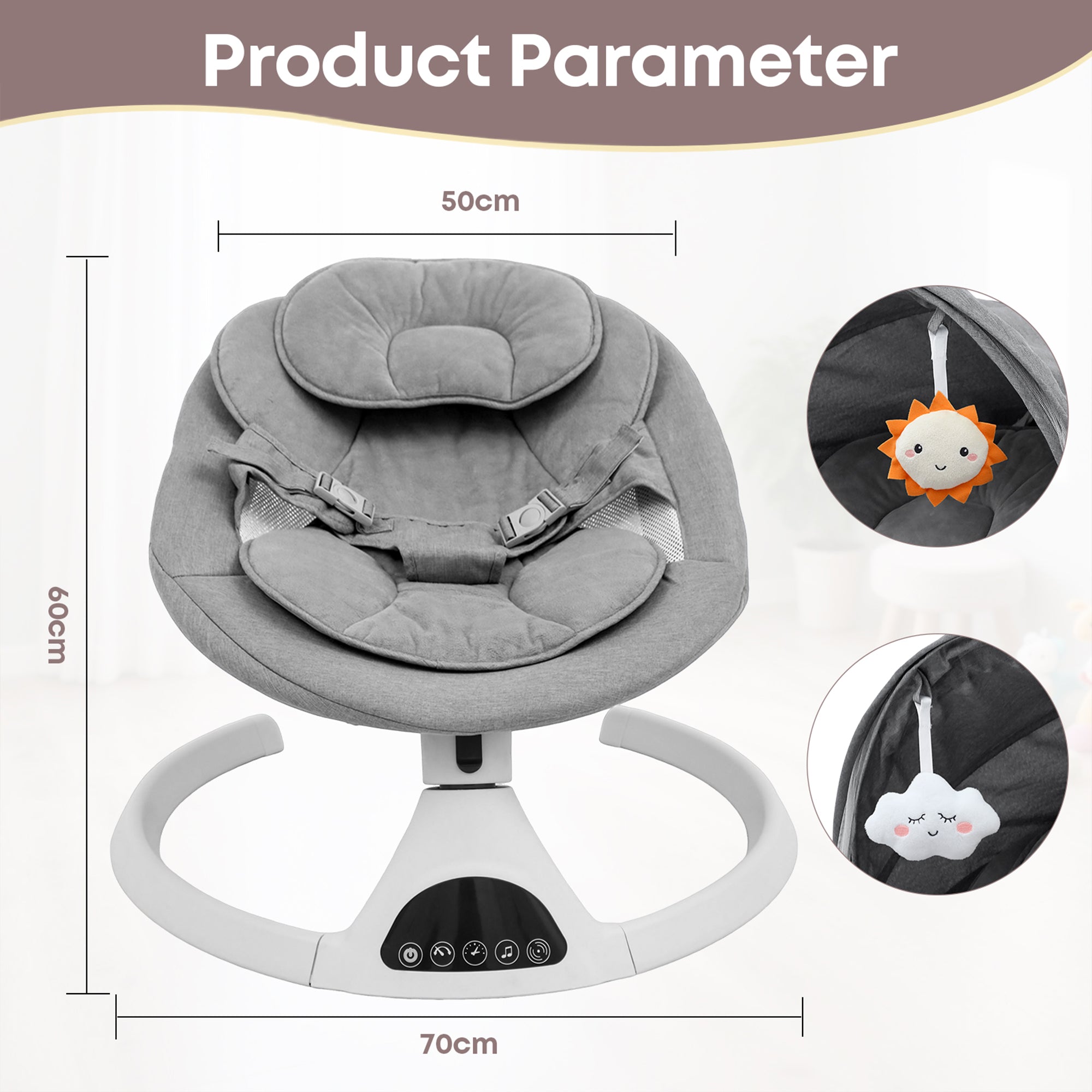 Baby Swing Elektrisch Babyschommel Wipstoel Grijs
