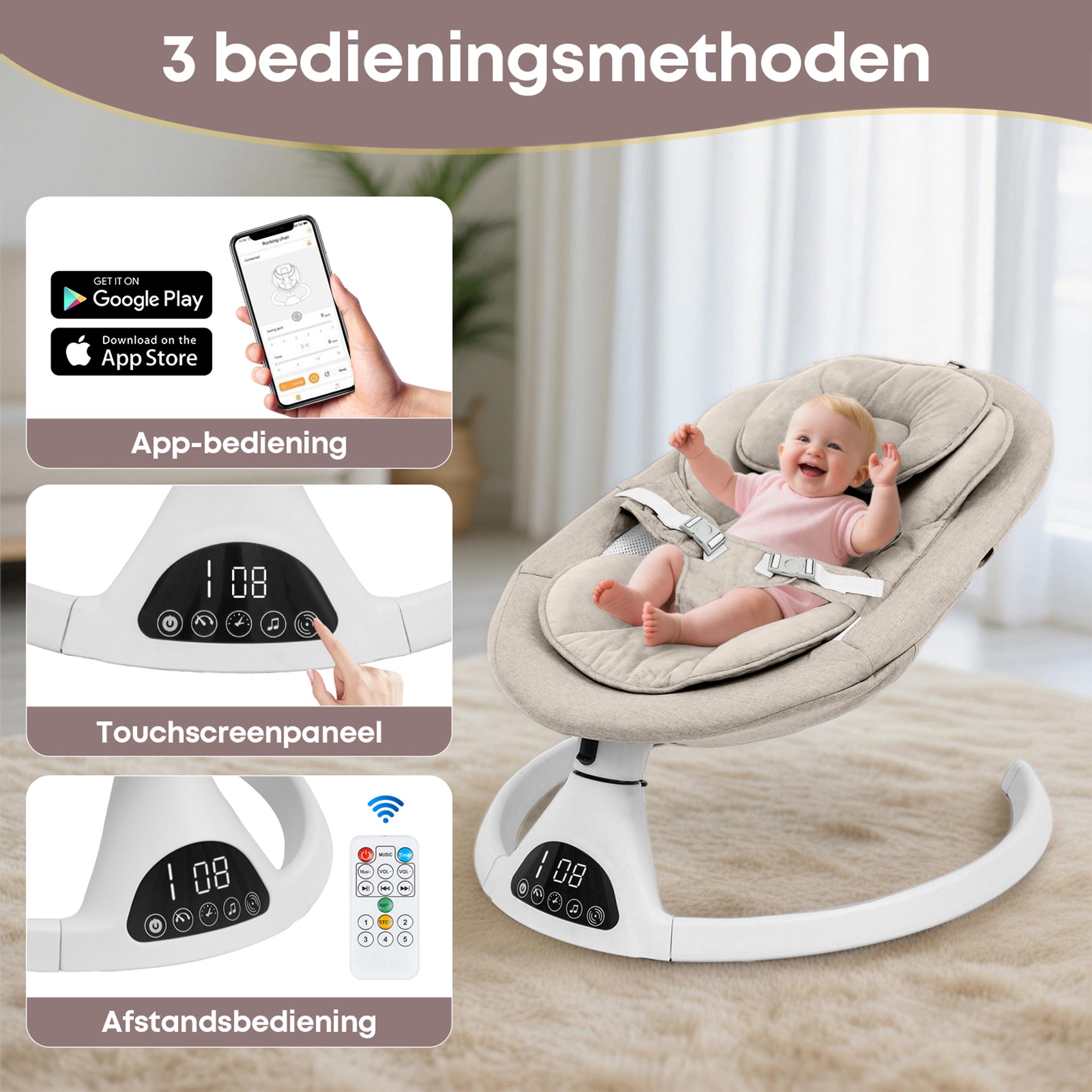 Baby Swing Elektrisch Babyschommel Wipstoel Beige
