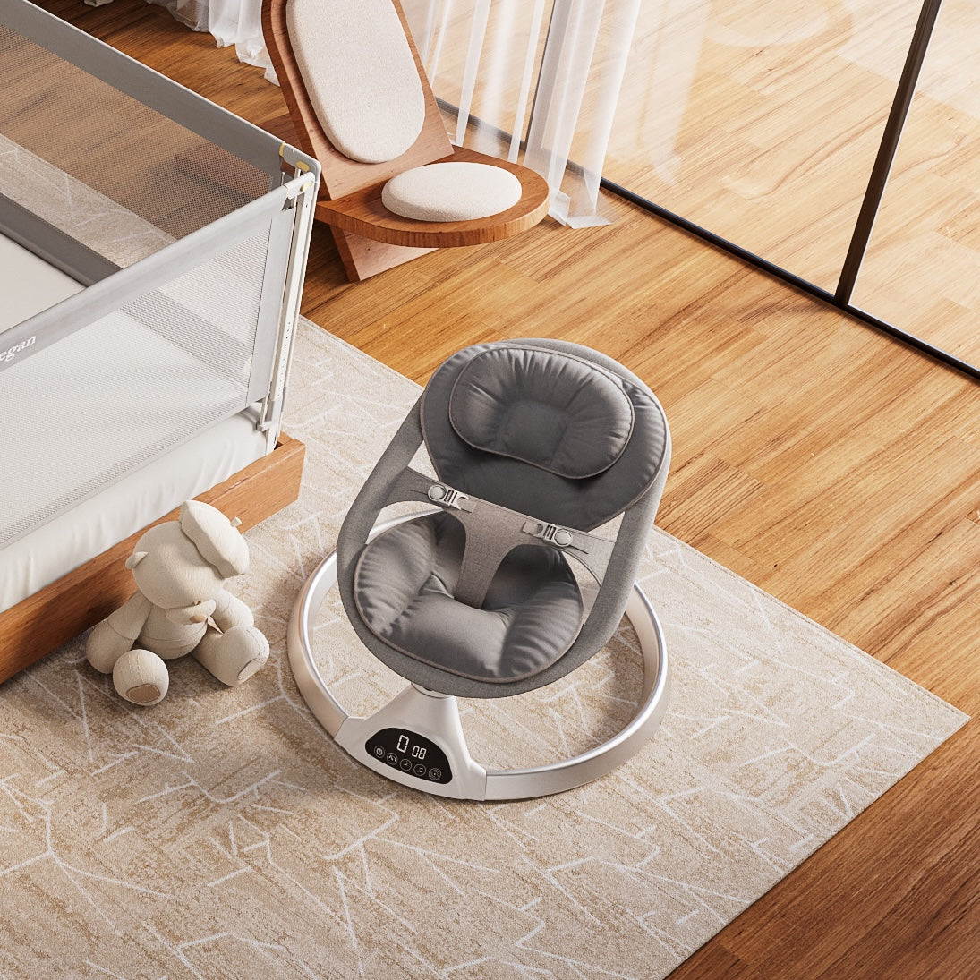 Baby Swing Elektrisch Babyschommel Wipstoel Grijs