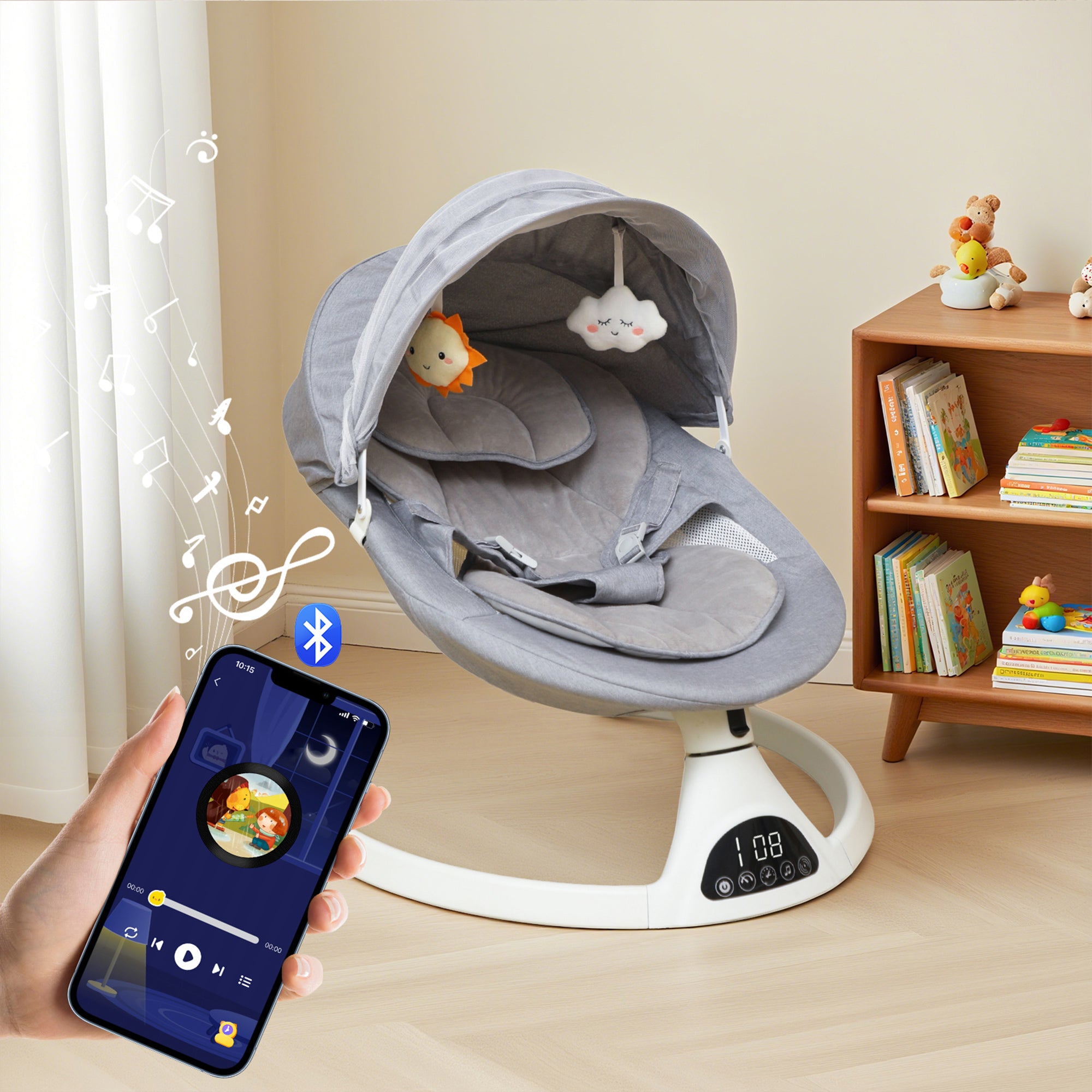 Baby Swing Elektrisch Babyschommel Wipstoel Grijs