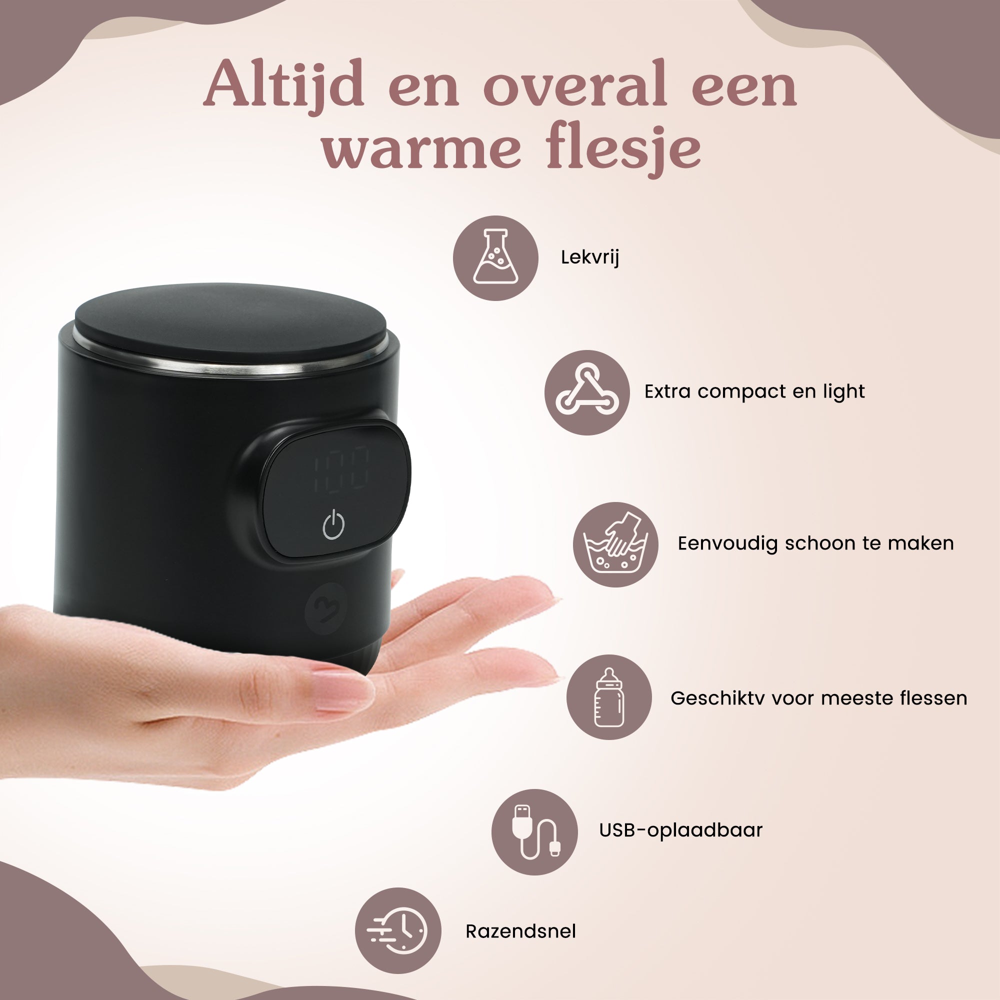 Draagbaar Flessenwarmer Draadloos Zwart