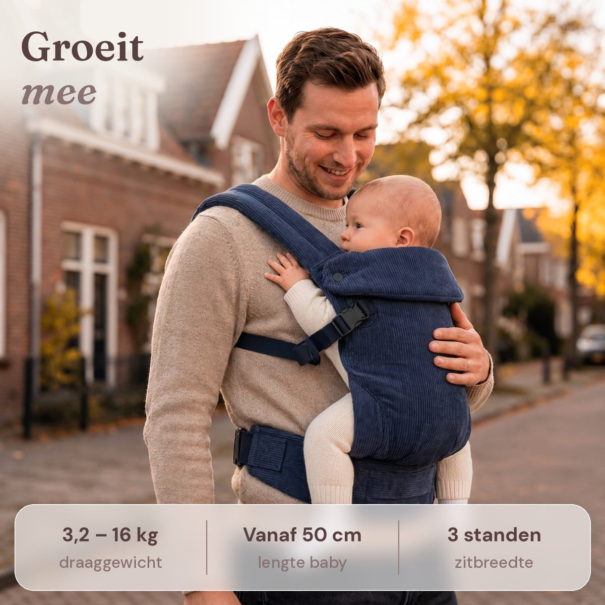 Ergonomische draagzak baby vanaf geboorte ribfluweel Blauw
