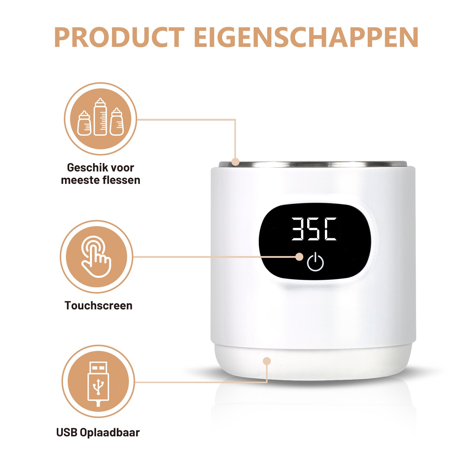 draadloze flessenwarmer
draagbare flessenwarmer
flessenwarmer 
eigenschappen