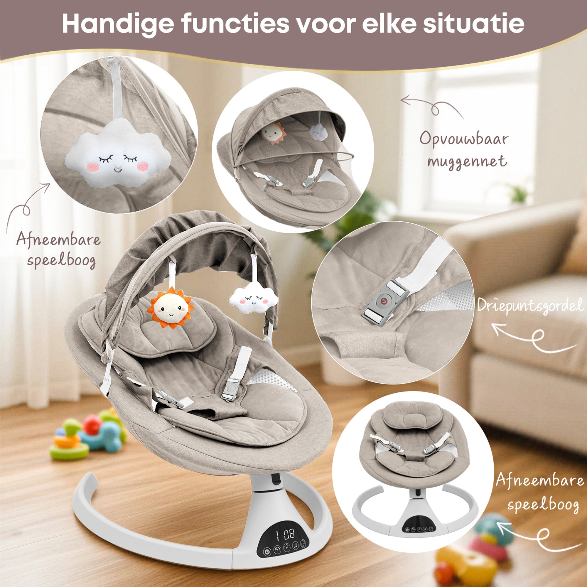 Baby Swing Elektrisch Babyschommel Wipstoel Beige