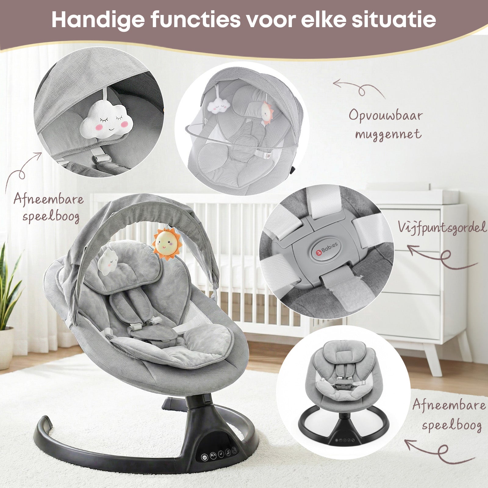 Elektrische Babyschaukel, Schaukelstuhl, Grau