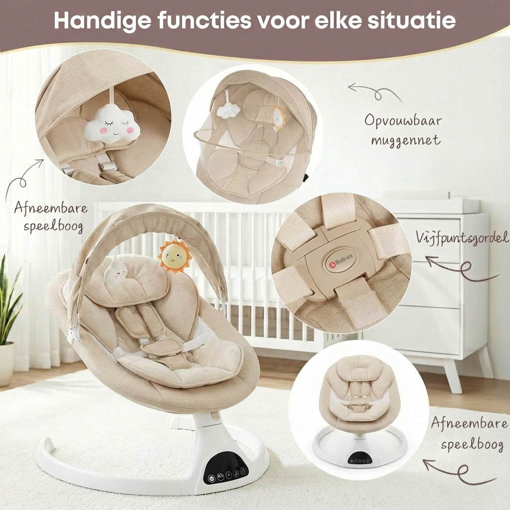 Elektrische Babyschaukel, Schaukelstuhl, Beige