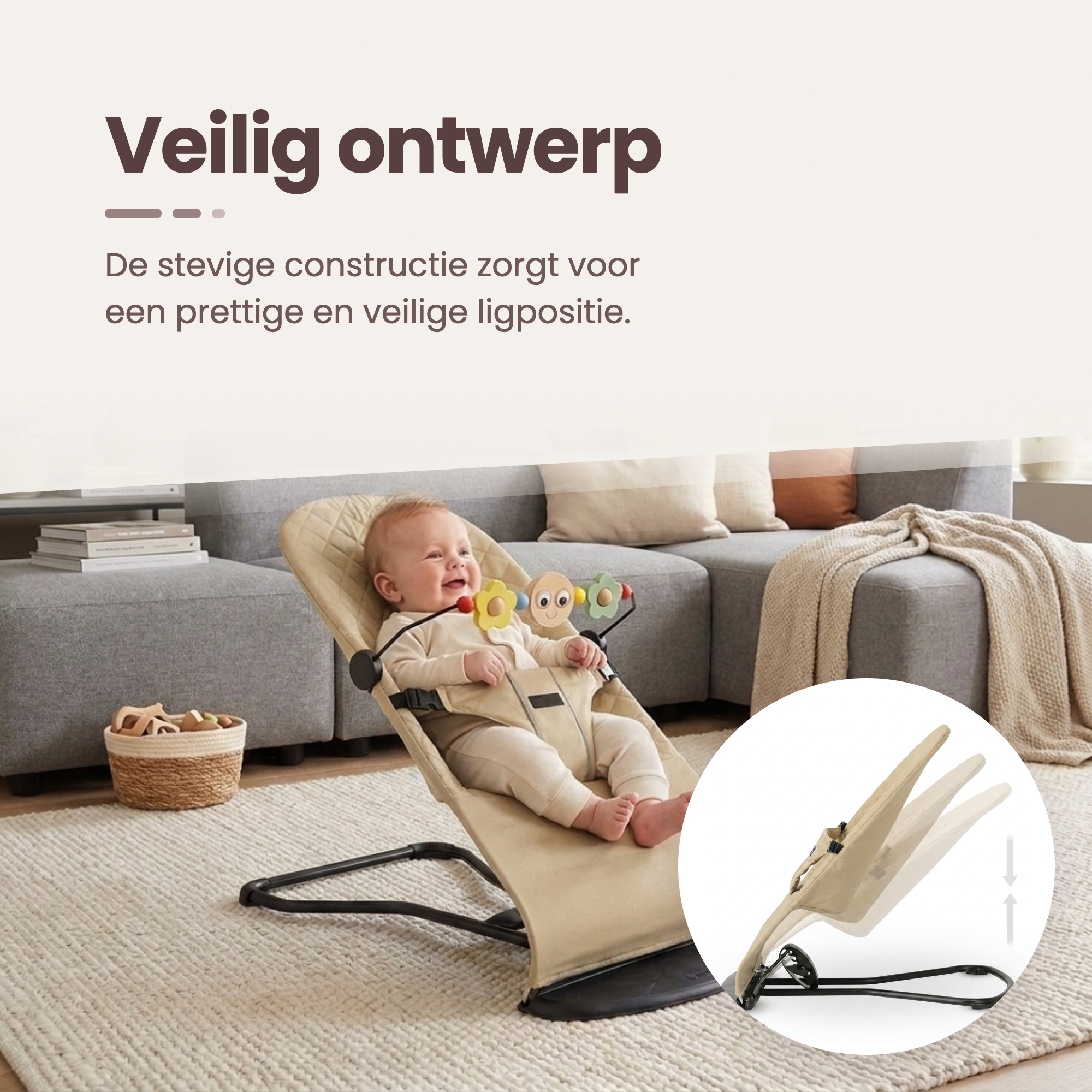 Baby Wipstoel Inklapbaar met Verstelbare Rugleuning Beige