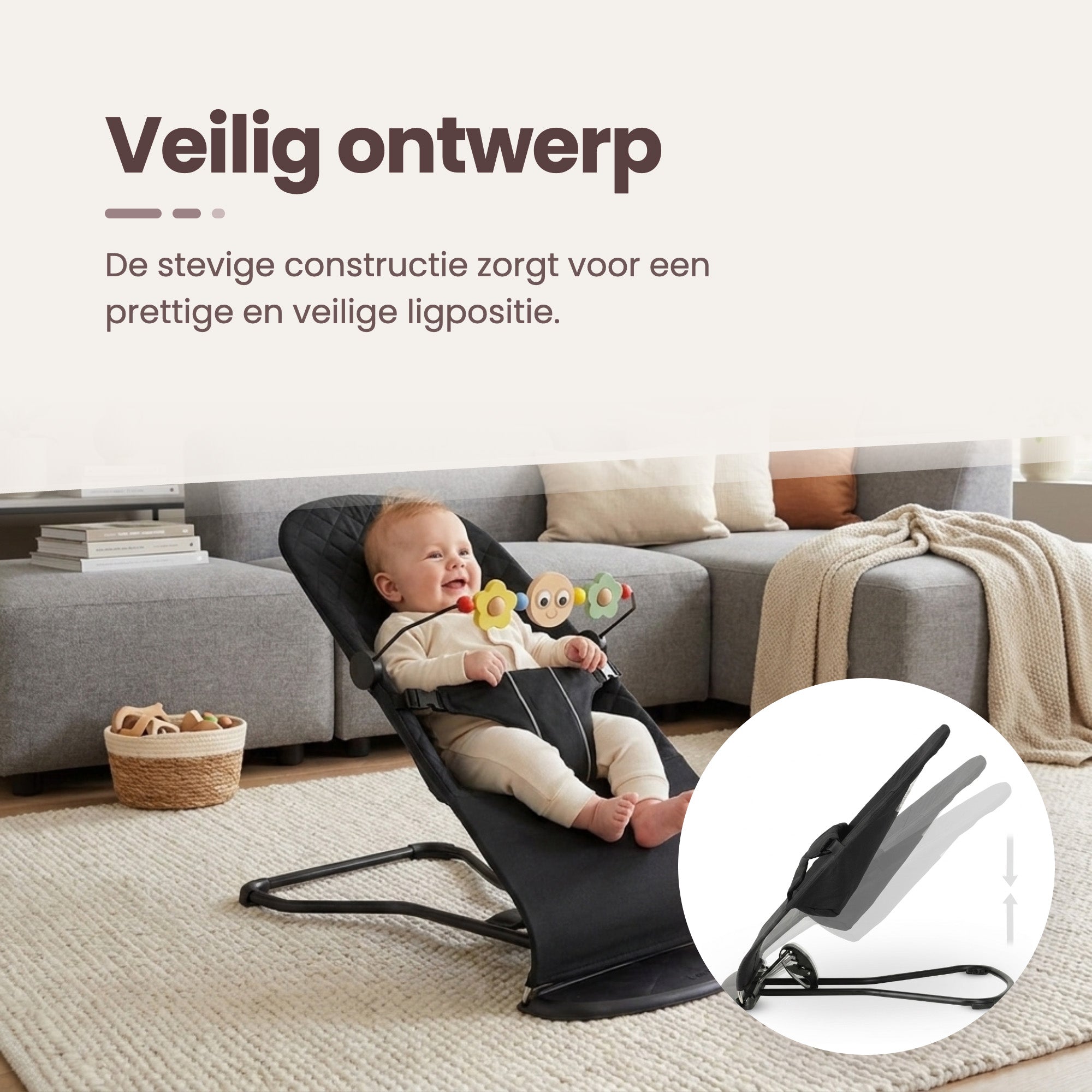 Baby Wipstoel Inklapbaar met Verstelbare Rugleuning Zwart