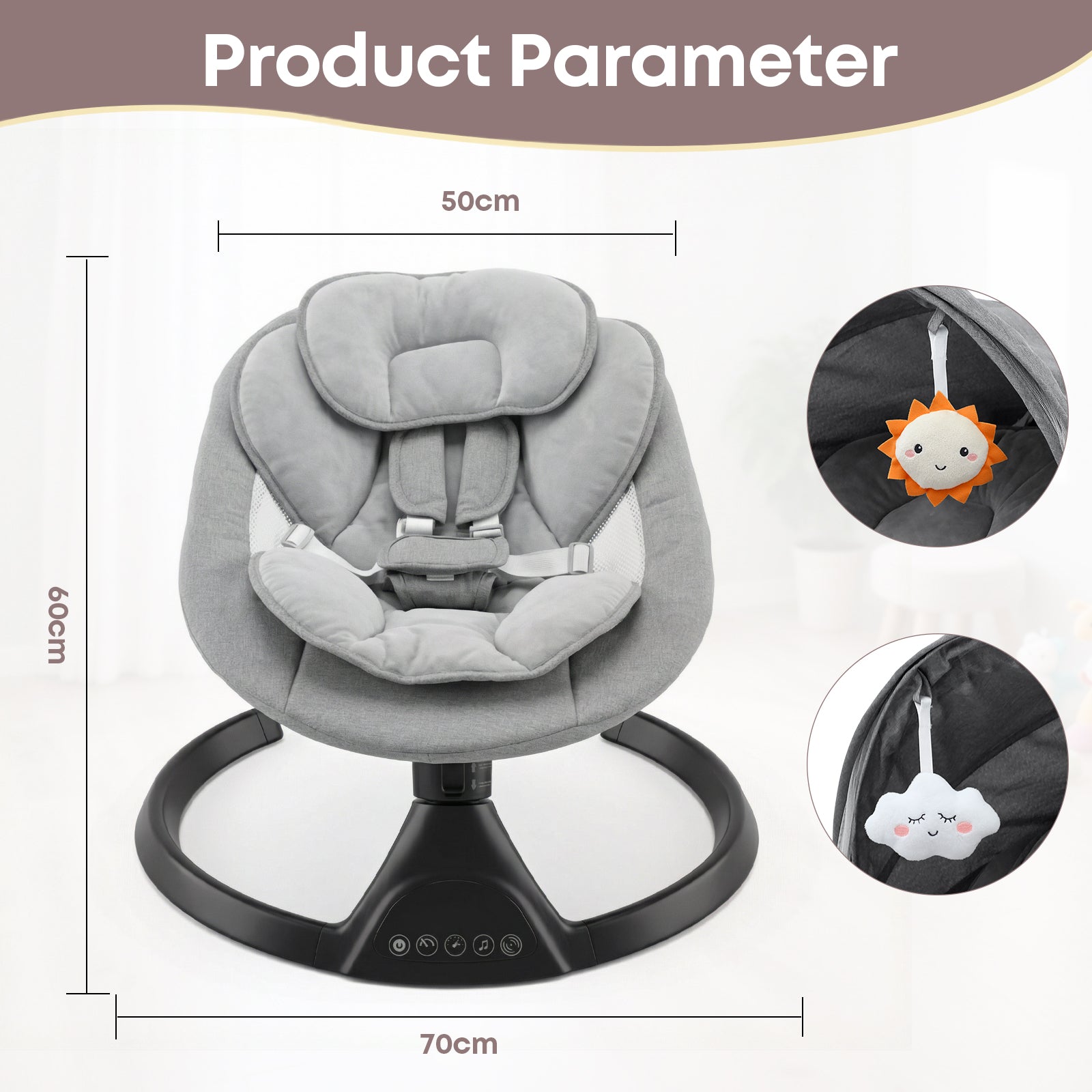 Elektrische Babyschaukel, Schaukelstuhl, Grau