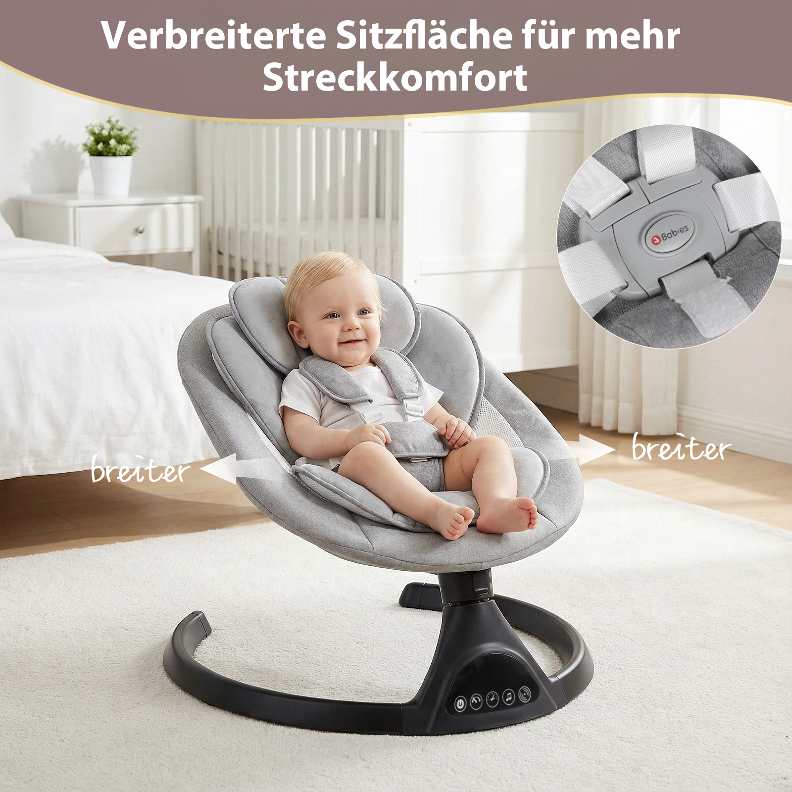 Elektrische Babyschaukel Babywippe mit Bluetooth Grau