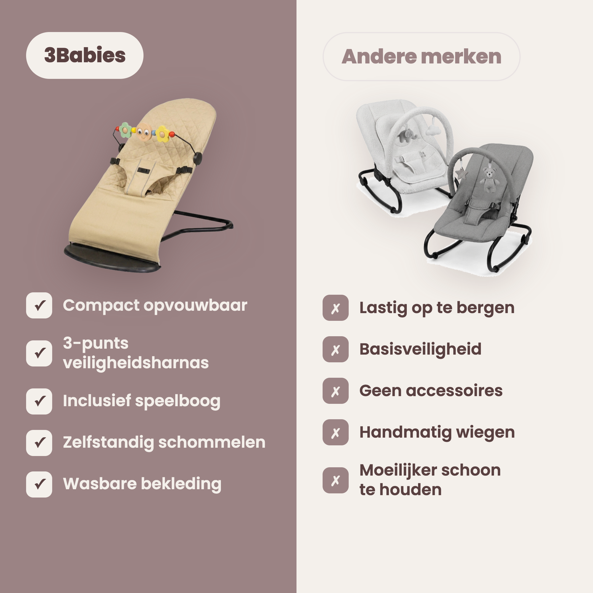 Baby Wipstoel Inklapbaar met Verstelbare Rugleuning Beige