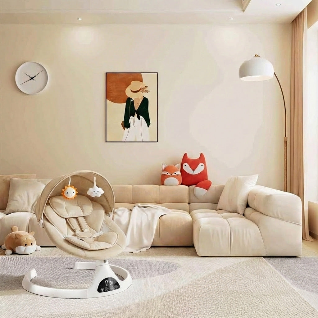 Elektrische Babyschaukel, Schaukelstuhl, Beige