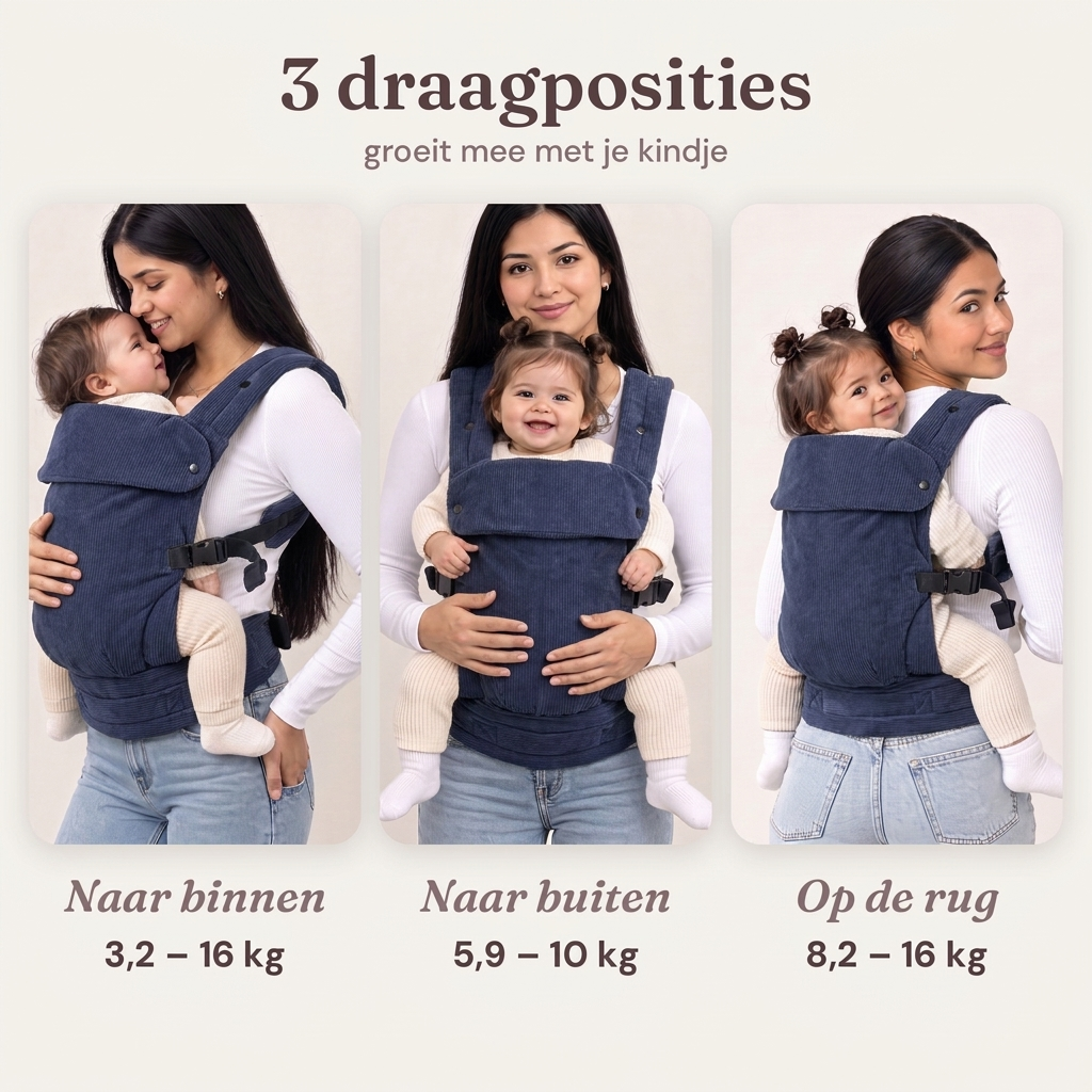 Ergonomische draagzak baby vanaf geboorte ribfluweel Blauw